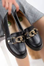 کفش های Loafer با لوازم جانبی قابل تعویض سیاه زنان - 3101