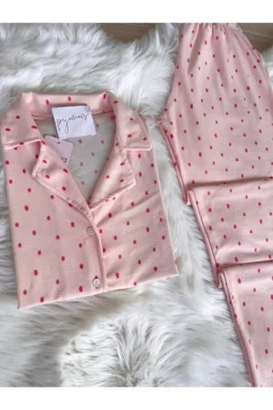 پیراهن پیراهن جیر جیر الگوی Polk Polka DOT مجموعه لباس خواب بلند - 3163