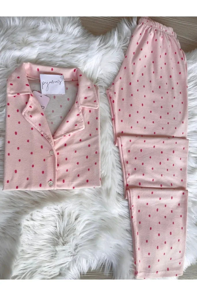 پیراهن پیراهن جیر جیر الگوی Polk Polka DOT مجموعه لباس خواب بلند - 3163