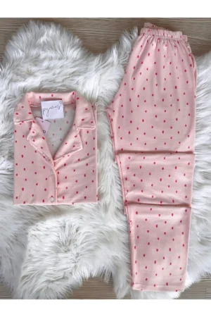 پیراهن پیراهن جیر جیر الگوی Polk Polka DOT مجموعه لباس خواب بلند - 3163
