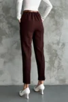 زن باریک و باریک Paça Pleeted Mevimly Fabric Pants Coffee - 2824