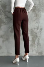 زن باریک و باریک Paça Pleeted Mevimly Fabric Pants Coffee - 2824