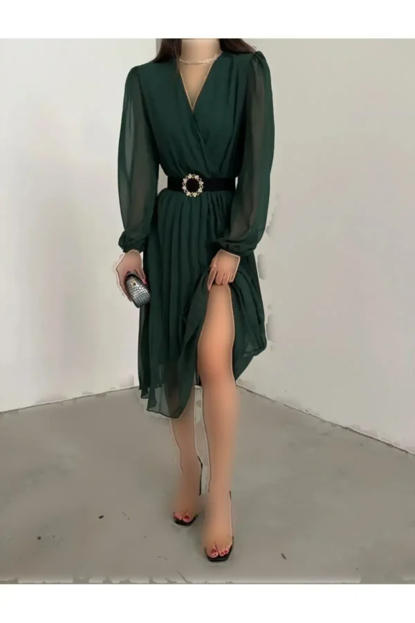 فصل جدید Cruve Cruve Cruve Lined Arched Midi Chiffon Dress - 3342