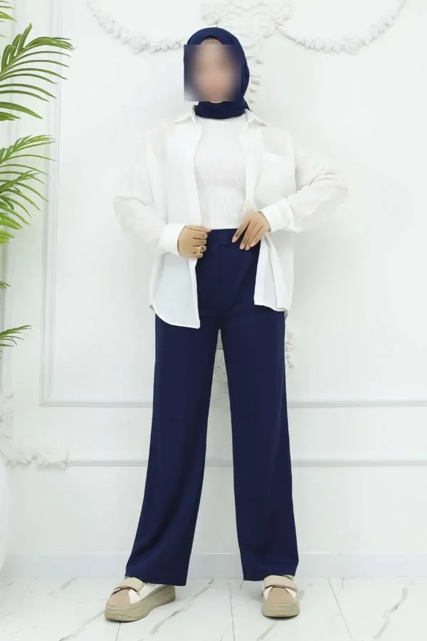 شلوار پازلابول پاچه (گشاد) رنگ سرمه‌ای 3044 - 3756