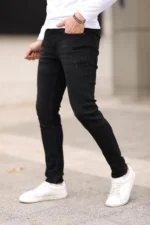 مردانه تیره سیاه و سفید باریک و باریک بریده Lycra Jean Jeans Gails - 3263