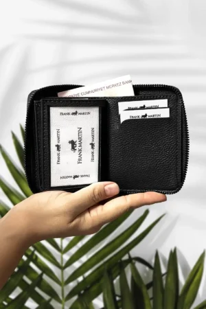 پول اصلی Zippered Money مقایسه شده با جعبه نگهدارنده کارت سیاه چرمی جعبه چرمی - 3422