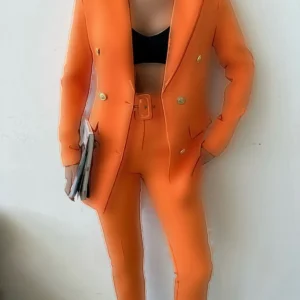 کت و شلوار پرتقال Blazer کت و شلوار انعطاف پذیر کت و شلوار زنانه - 3317