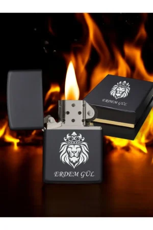 فندک طراحی تاجی با عنوان شخصی و جعبه لوکس شیر - 3529