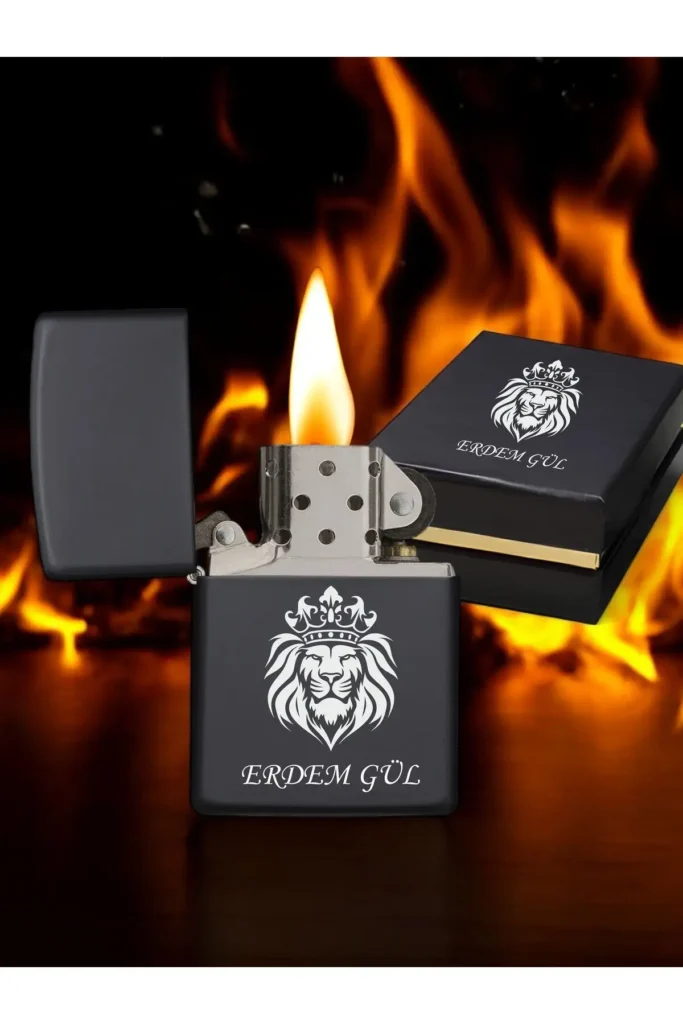 فندک طراحی تاجی با عنوان شخصی و جعبه لوکس شیر - 3529