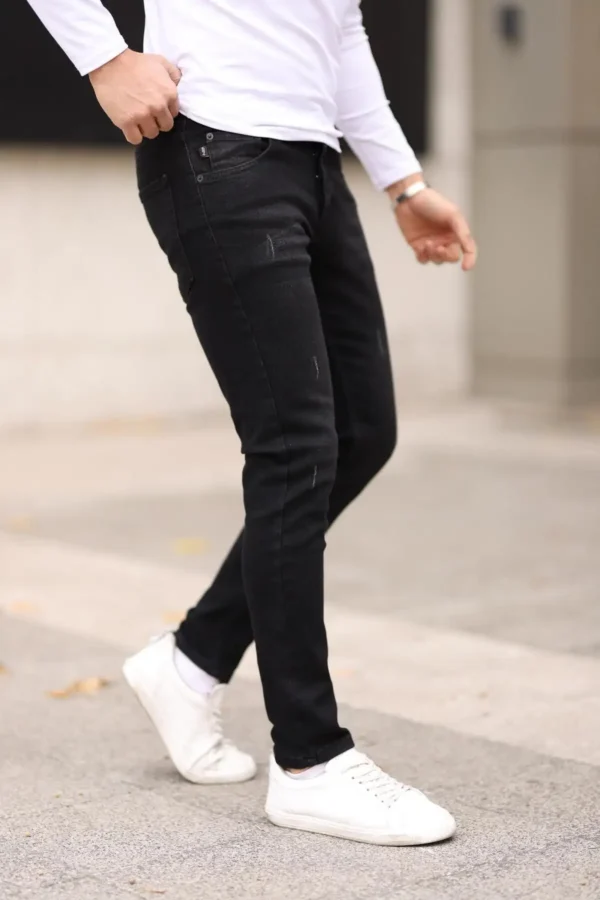 مردانه تیره سیاه و سفید باریک و باریک بریده Lycra Jean Jeans Gails - 3263