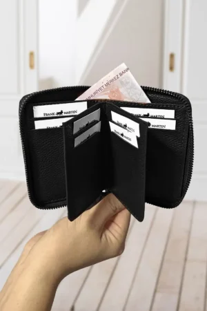 پول اصلی Zippered Money مقایسه شده با جعبه نگهدارنده کارت سیاه چرمی جعبه چرمی - 3422