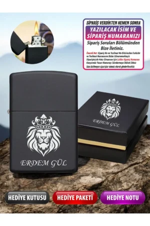 فندک طراحی تاجی با عنوان شخصی و جعبه لوکس شیر - 3529