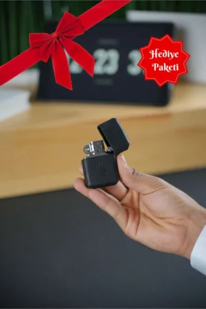 فندک بنزینی با کیف چرمی مات سیاه واقعی - 3526