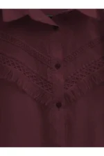 بلوز آستین بادکنکی کتان خام با پوم‌پوم گپوری - bordo - 3795