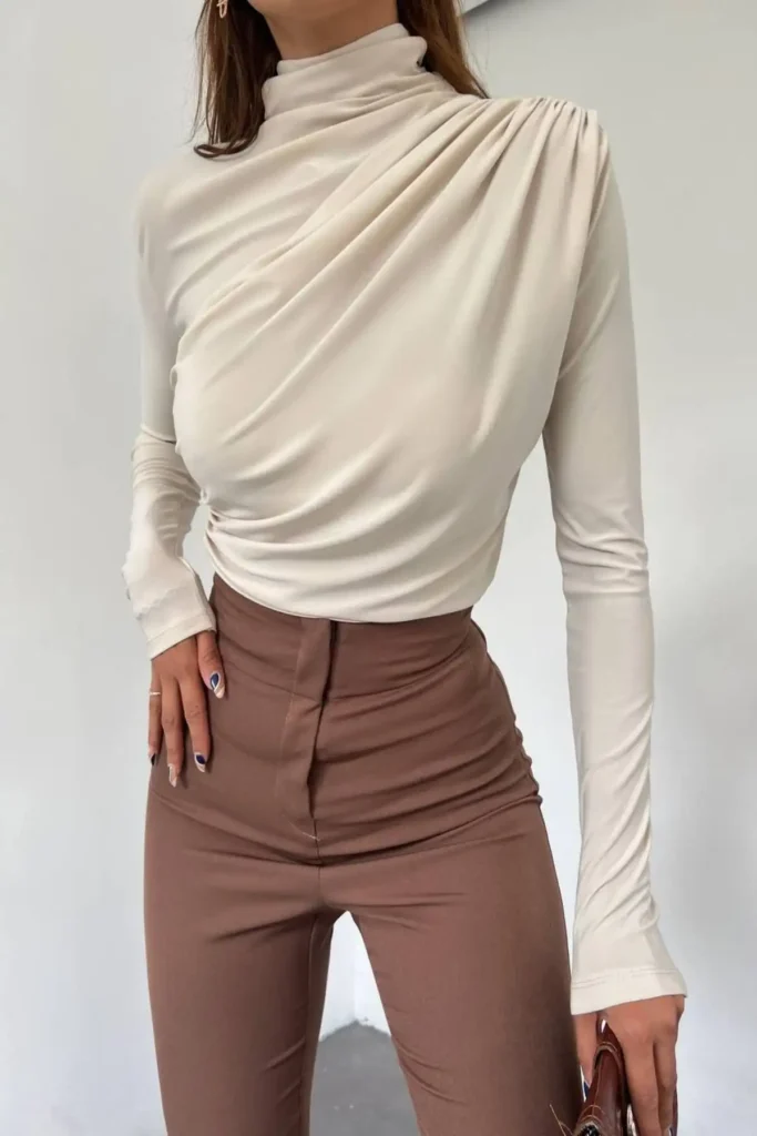 زن نیمی از bosphorus بلوز پارچه ای شنی خرد شده - 3332