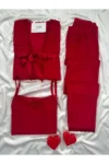 مجموعه لباس خواب لباس مخملی مخملی قرمز - 3161