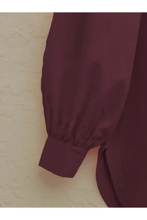 بلوز آستین بادکنکی کتان خام با پوم‌پوم گپوری - bordo - 3795