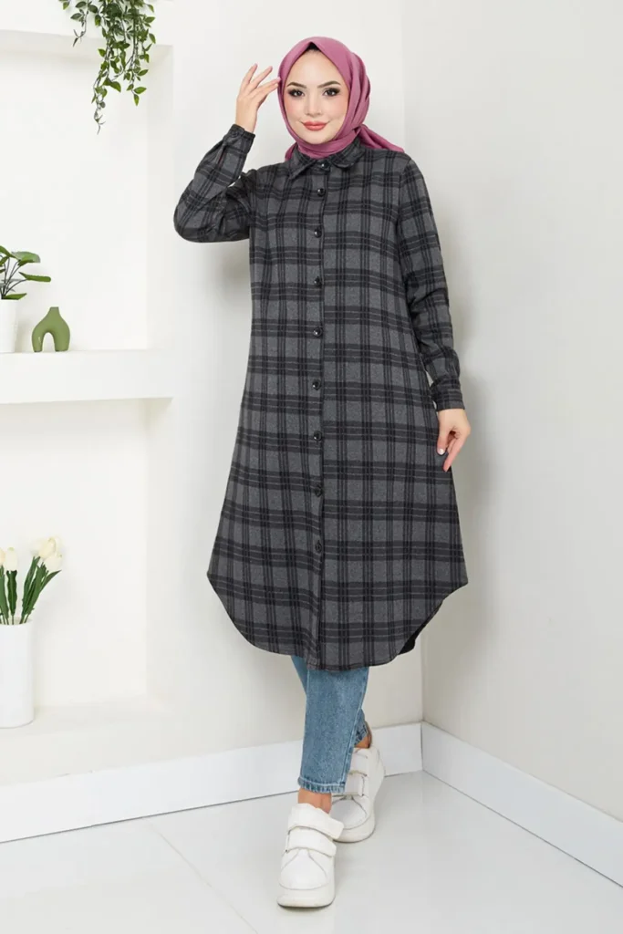 تُنیک چهارخانه با یقه ی پیراهن 2003BRZ981-M انترسیت - 3785