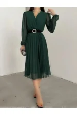 فصل جدید Cruve Cruve Cruve Lined Arched Midi Chiffon Dress - 3342