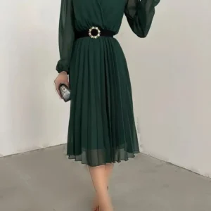 فصل جدید Cruve Cruve Cruve Lined Arched Midi Chiffon Dress - 3342