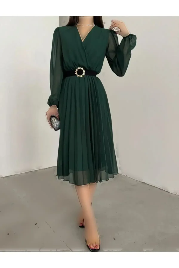 فصل جدید Cruve Cruve Cruve Lined Arched Midi Chiffon Dress - 3342