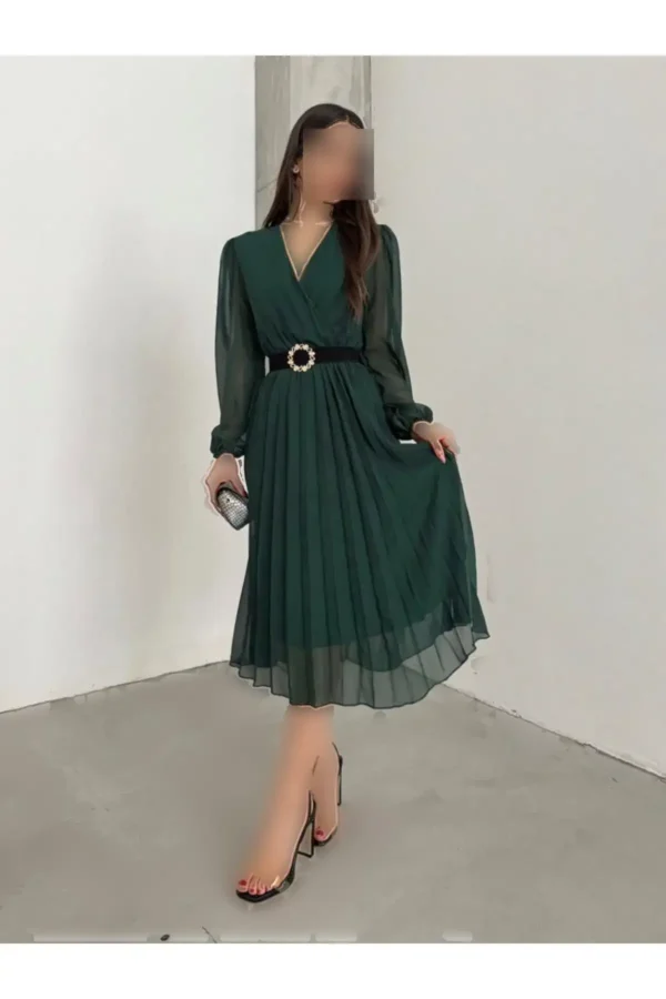 فصل جدید Cruve Cruve Cruve Lined Arched Midi Chiffon Dress - 3342