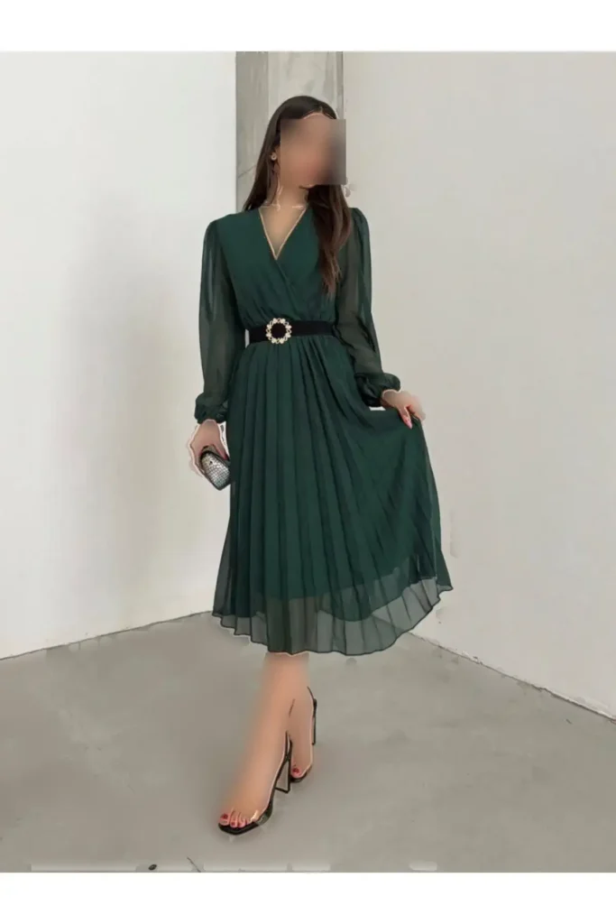 فصل جدید Cruve Cruve Cruve Lined Arched Midi Chiffon Dress - 3342