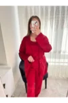 مجموعه لباس خواب لباس مخملی مخملی قرمز - 3161