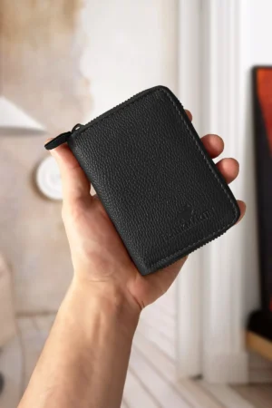 پول اصلی Zippered Money مقایسه شده با جعبه نگهدارنده کارت سیاه چرمی جعبه چرمی - 3422