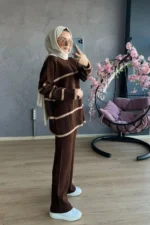 ست بافت دوتایی قهوه‌ای - 4402