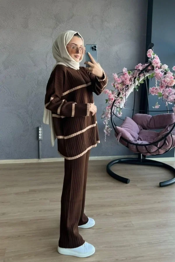 ست بافت دوتایی قهوه‌ای - 4402