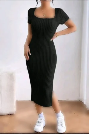 پیراهن زنانه ترند یقه U با شیار و برش - 4298