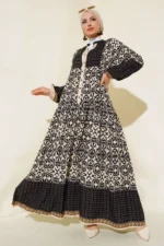 مدل لباس زنانه مشکی و کرم دارای طرح، از جنس ویسکوز 2423 - 4405
