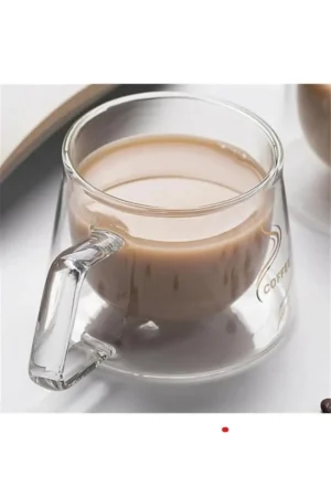 فنجان اسپرسو نسکافه طراحی جدید، فنجان شیشه‌ای دسته‌دار دو جداره ۴ عددی 1836 - 4181