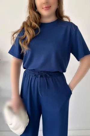 ست تی-shirt آستین کوتاه پایه آبی تیره - 4732