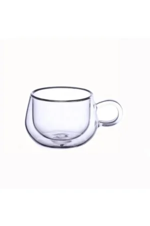 ماگ شیشه‌ای دسته‌دار 200 میلی‌لیتری دو جداره با طراحی جدید، فنجان چای و نسکافه، مناسب برای لیست جهاز، بسته 6 عددی - 4180
