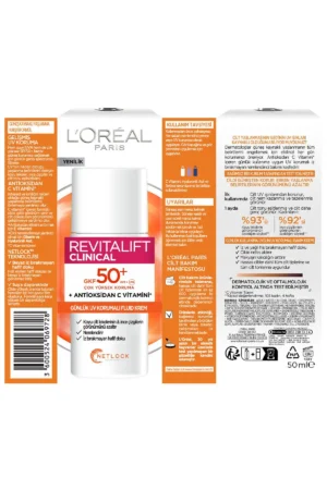 کرم ضد آفتاب روزانه با محافظت بالا UV SPF 50 لورآل پاریس ریویتالیفت کلینیکال - 50 میلی لیتر - 4458