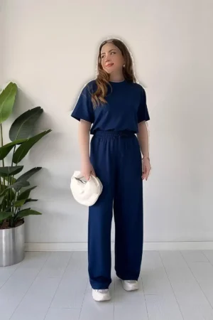 ست تی-shirt آستین کوتاه پایه آبی تیره - 4732
