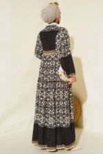 مدل لباس زنانه مشکی و کرم دارای طرح، از جنس ویسکوز 2423 - 4405