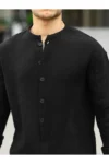 پیراهن نیمه‌کت مردانه با یقه ایستاده و طراحی اوور سایز، ساخته شده از جنس موسلین نرم و قابل تنفس - رنگ سیاه - 4859