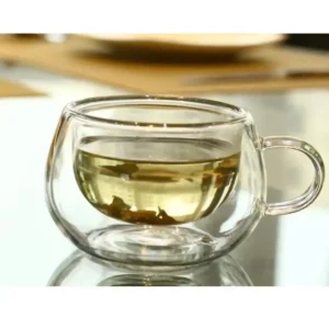 ماگ شیشه‌ای دسته‌دار 200 میلی‌لیتری دو جداره با طراحی جدید، فنجان چای و نسکافه، مناسب برای لیست جهاز، بسته 6 عددی - 4180