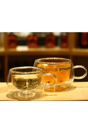 ماگ شیشه‌ای دسته‌دار 200 میلی‌لیتری دو جداره با طراحی جدید، فنجان چای و نسکافه، مناسب برای لیست جهاز، بسته 6 عددی - 4180