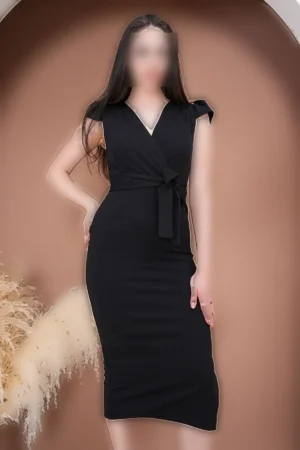 کودیت لباس مهمانی با یقه کراوازه و آستین کوتاه، دارای شکاف و کمربند مناسب برای مراسم‌های عروسی، نامزدی و فارغ‌التحصیلی - 4665