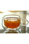 ماگ شیشه‌ای دسته‌دار 200 میلی‌لیتری دو جداره با طراحی جدید، فنجان چای و نسکافه، مناسب برای لیست جهاز، بسته 6 عددی - 4180