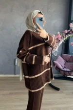 ست بافت دوتایی قهوه‌ای - 4402