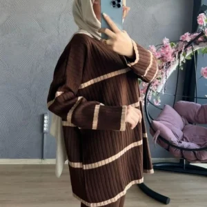 ست بافت دوتایی قهوه‌ای - 4402