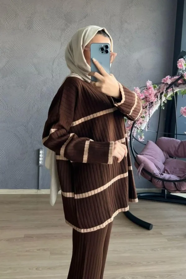 ست بافت دوتایی قهوه‌ای - 4402