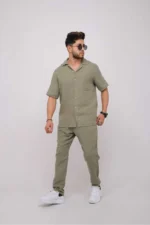 ست دو تکه مردانه شامل پیراهن کتان و شلوار - 4692