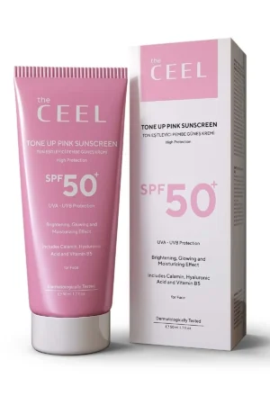 لکه‌های ضد الکل و تنظیم کننده رنگ SPF 50 کرم ضد آفتاب رنگی صورتی با اثر گلوتاتیون و اسید هیالورونیک 50 میلی‌لیتر - 4481
