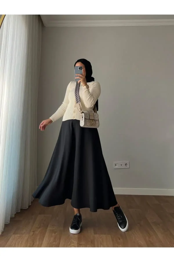 دامن کلوش مشکی اسکاuba مخصوص بانوان - 4403